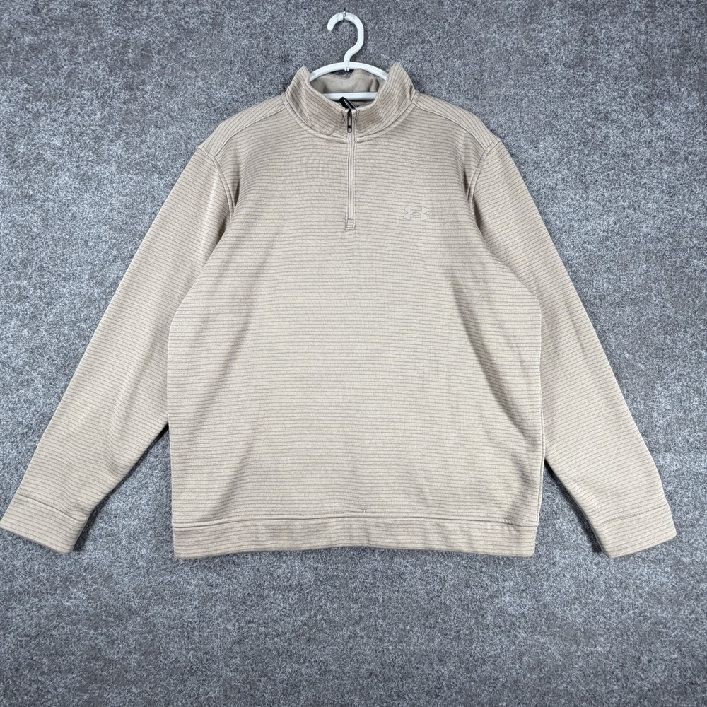 UNDER ARMOUR XL SweaterFleece Quarter Zip Mens Golf Pullover Storm Beige Tan